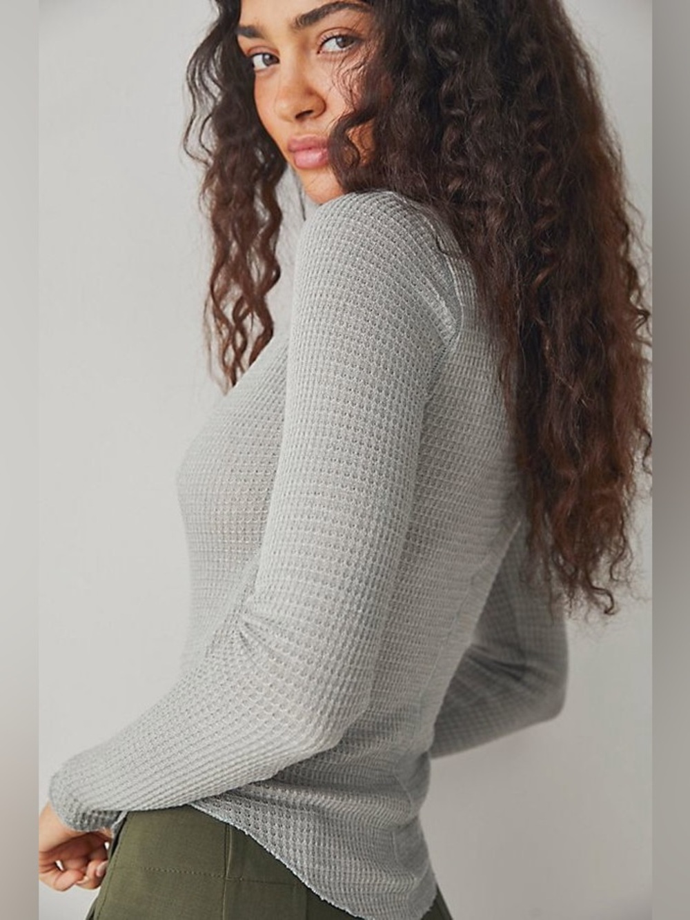 Free People Intimately One Of The Girls waffle henley half snap Grey Size Medium